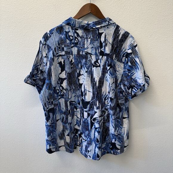 Christopher & Banks Linen Shirt Top Womens Size XL Blue Floral Beachy Coastal - Picture 3 of 8